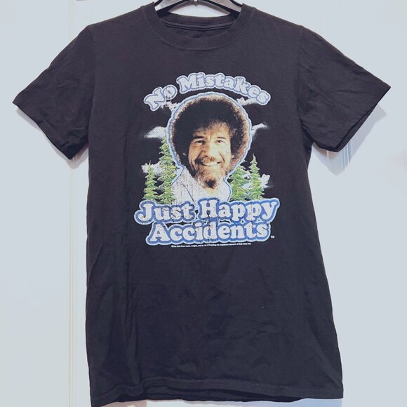Bob Ross-No Mistakes Just Happy Accidents Women's T Shirt-Size Small-Black Multi - Picture 6 of 10